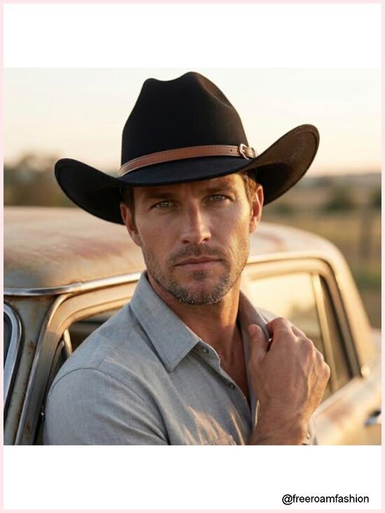 Shapable Wide Brim Felt Cowgirl Hat with 2 Interchangeable Bands